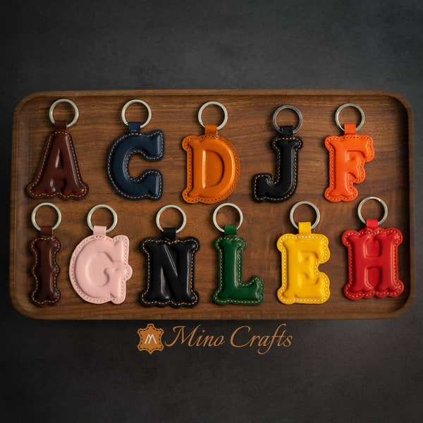 Leather Initial Charm Keychain Accessories - Handcrafted Personalized Leather Initial Piece - With keyring
