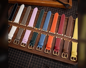 Set of 10 Leather Watch Bands Compatible with Apple Watch, Mixed Colors Gift Pack, Handmade Straps for Team or Groomsmen, Fits 38–49mm