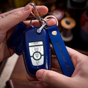 Leather Key Fob Cover For Bronco Fusion Edge F150 F250 F350 F450 F550 Mustang Escape Explorer Expedition