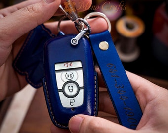 Leather Key Fob Cover For Bronco Fusion Edge F150 F250 F350 F450 F550 Mustang Escape Explorer Expedition