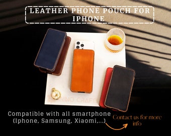 Leather Phone Sleeve for IPhone 14 13 Pro max Leather Phone Pouch Holder Custom Leather Phone Sleeve