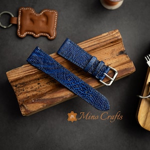 Blue Ostrich Leather Watch Band 18mm 20mm 22mm 24mm Men Leather Watch Strap Handmade Watch Strap Gift for Him