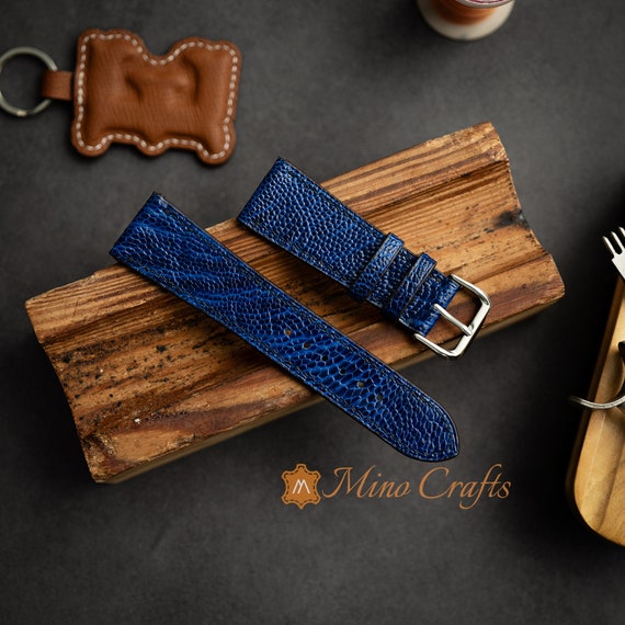 Blue Ostrich Leather Watch Band 18mm 20mm 22mm 24mm Men Leather Watch Strap Handmade Watch Strap Gift for Him Etsy Canada