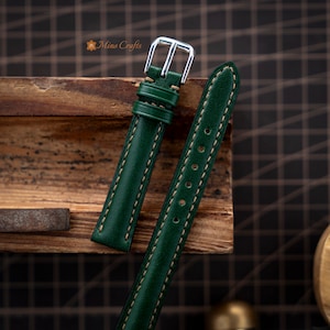 Green Leather Watch Band 8mm 10mm 12mm 14mm Leather Watch Strap Handmade Watch Band Women Watch Strap image 3