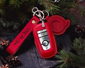 Leather Key Fob Cover Compatible With Bronco Mustang F150 Explorer Escape Edge Christmas Gift Xmas Gift