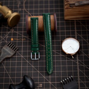 Green Leather Watch Band 8mm 10mm 12mm 14mm Leather Watch Strap Handmade Watch Band Women Watch Strap image 2