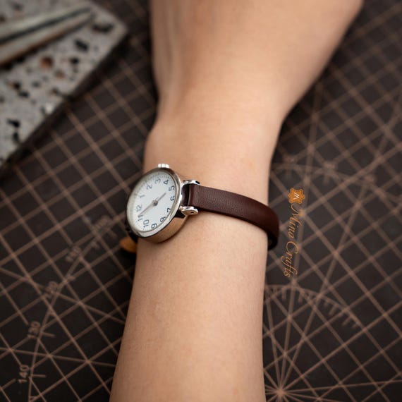 Ladies Leather Watch Band, Brown Watch Strap for Women, Leather Watch Strap 8mm 10mm 12mm 14mm, Handmade Small Wrist Band – Minocrafts