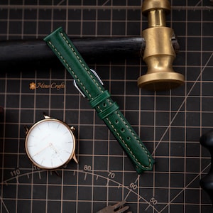 Green Leather Watch Band 8mm 10mm 12mm 14mm Leather Watch Strap Handmade Watch Band Women Watch Strap image 6