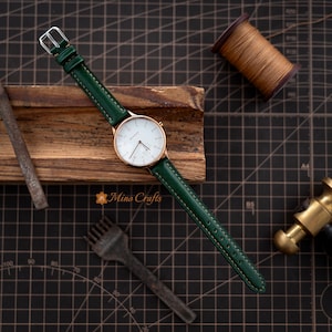 Green Leather Watch Band 8mm 10mm 12mm 14mm Leather Watch Strap Handmade Watch Band Women Watch Strap