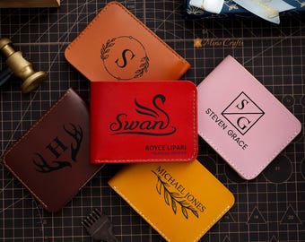 CARTERA de cuero PERSONALIZADA PARA HOMBRE Cartera de bolsillo frontal Cartera de cuero minimalista delgada Cartera de tarjeta de crédito Cartera con logotipo de nombre grabado personalizado