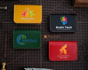 Custom Logo Leather Business Card Box, Handmade Business Card Holder, Corporate Gift, Personalized Leather Case for Company – Minocrafts