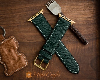 Teal Green Leather iWatch band 49mm,46mm,45mm, 44mm, 42mm,41mm, 40mm, 38mm iWatch Strap Series SE2, 10, 9, 8, 7