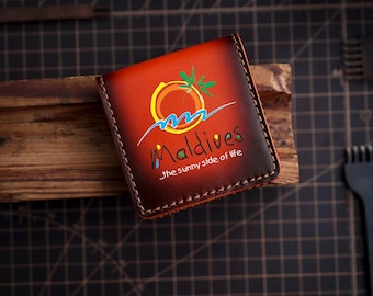 Leather Square Business Card Case 2.5x2.5 inch Personalized Gift for Boss Coworker Friend Custom Printed Card Holder, Handmade Leather Gift