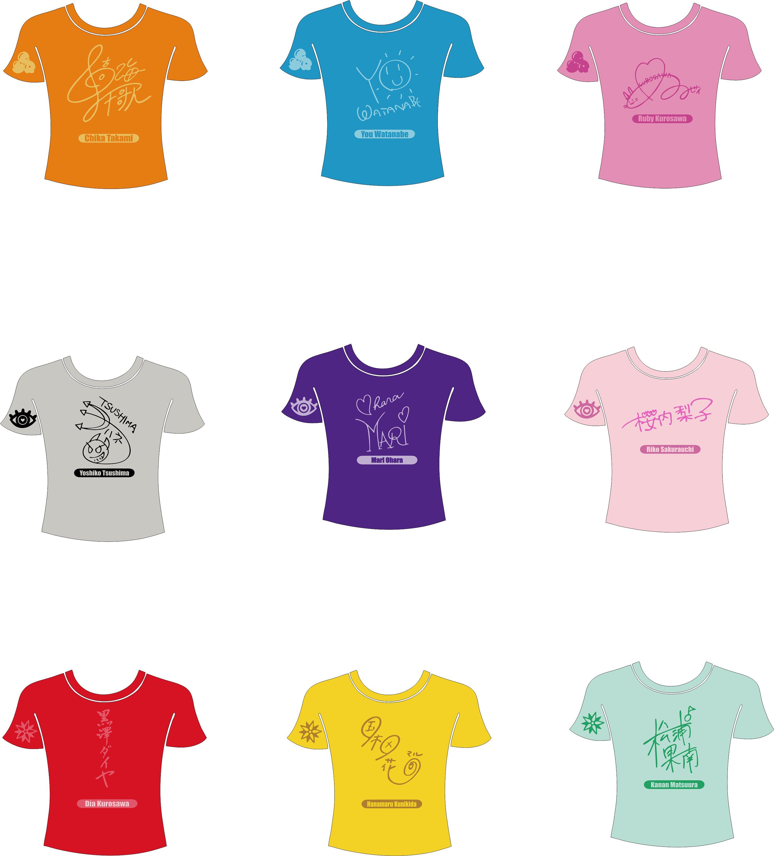 Love Live Sunshine Aqours Heat Transfer Glitter Vinyl Shirt Decals Anime