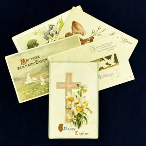 Cinque (5) cartoline da cartolina di Pasqua Decoupage Scrapbooking Circa 1910 - 1920 Cartoline antiche usate