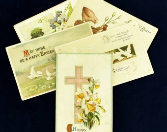 Five (5) Easter Postcard Postcards Decoupage Scrapbooking Circa 1910 - 1920 Used Antique Postcards