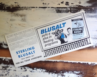 Vintage Werbung Sterling Blusalt Mineral Vieh Salz Kalender Blotter Neuer Original Vintage Lagerbestand ca. 1960er Jahre