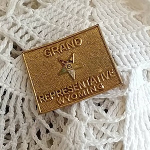 Vintage Enamel Star Gold Tone Grand Representative Wyoming Convention Pin Brooch Order of Eastern Star OES Circa 1970&#39;s