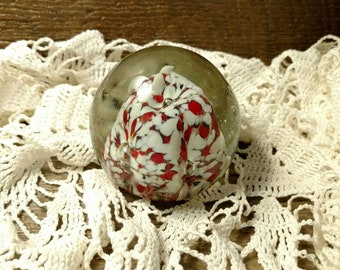 Vintage Red White Mountain Confetti Art Glass Paperweight