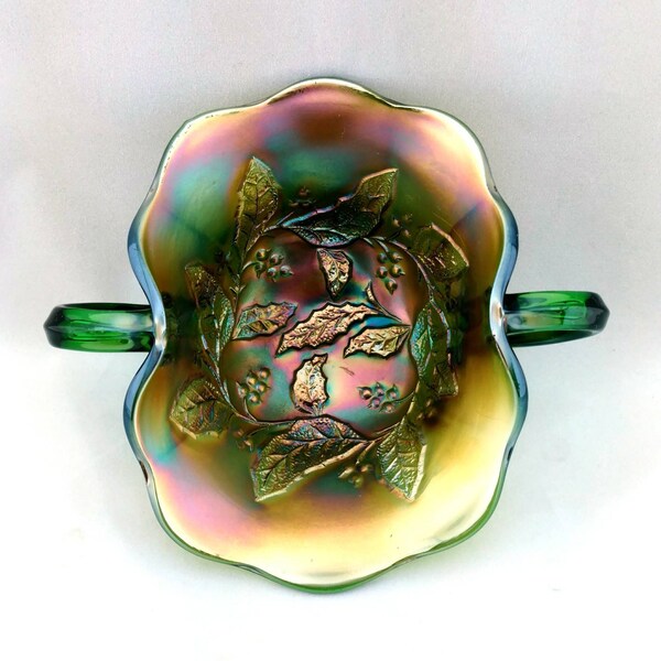 Green Carnival Glass Candy Dish Etsy