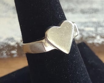 Vintage Heart Shaped Signet Ring Aluminum Size 7 Circa 1940's