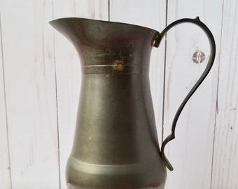 Vintage Brass Pitcher, Vintage Brass Vase, Brass Water Pitcher, Mid Century