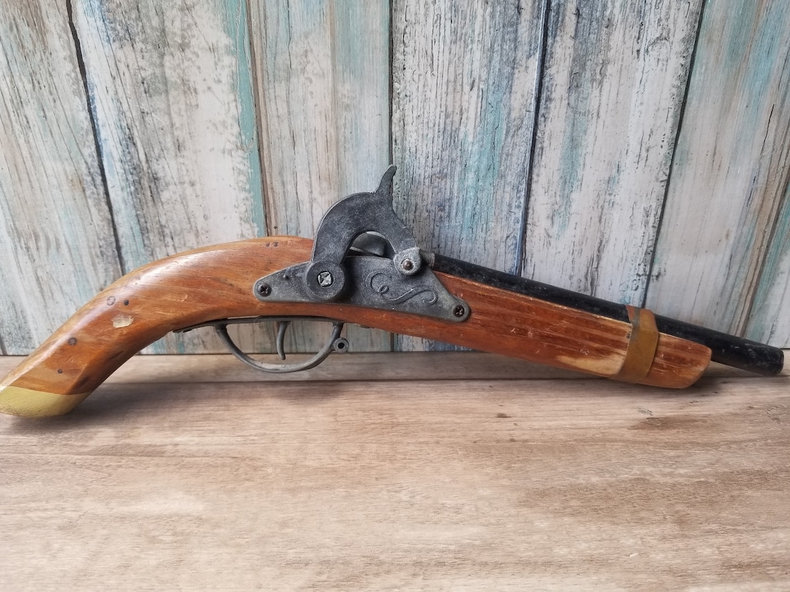 Vintage Cap Gun Toy Flintlock Cap Gun wood and metal Toy Etsy