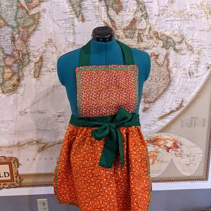 Vintage Style Adult Apron, Red  Floral Apron, Retro Adult Apron