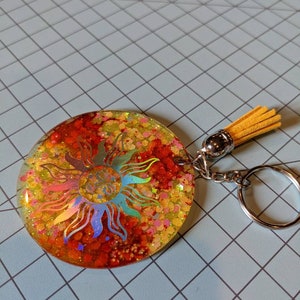 Fiery Sun Glitter Keychain