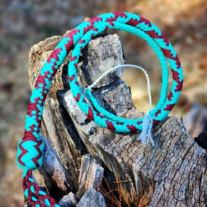 Handcrafted Signal Whip - 3 Ft - Teal and Burgundy