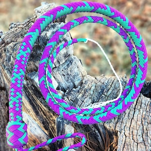 Handcrafted Signal Whip - 4 Ft - Kelly Green and Acid Purple