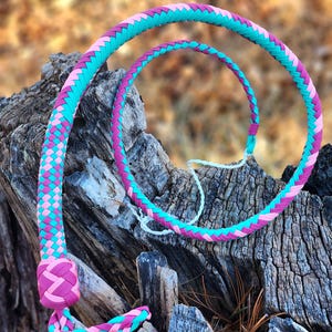 Handcrafted Signal Whip - 3 Ft - Aqua, Fuschia, and Rose Pink