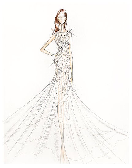 Fashion Design Illustration Personalized Custom Sketch Art Gift Bride ...