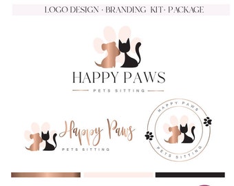 Premade pet logo Pink paw Dog & cat boutique, sitter, veterinary, accessories branding Pet shop logo Cat dog supply branding (AI/PNG/JPEG)42