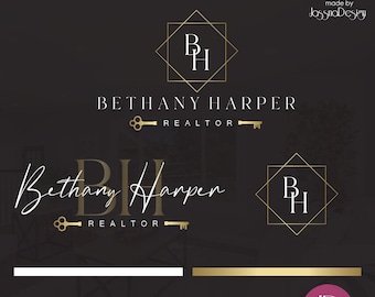 Key realtor logo and branding Premade modern geometric key logo Realtor logo template Real estate logo Signature key logo Broker logo vector