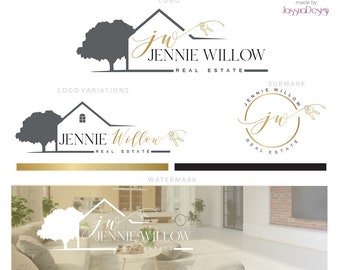 Realtor house logo  Premade realtor branding  Real estate tree gold brand Initials calligraphy keys real estate logo Realtor logo vector