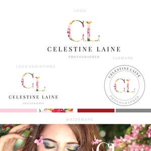 Floral initials logo design and branding Photography design marketing Beauty logo Photography logo Floral beauty logo template banner stamp image 1