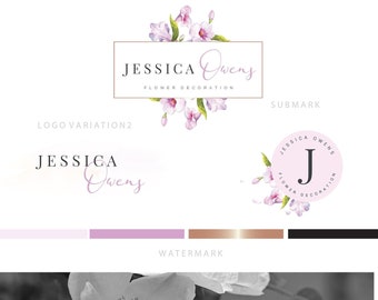 Flower decoration logo Wedding planner logo Photography logo Purple gold logo Event planner logo fb banner business card stamp watermark