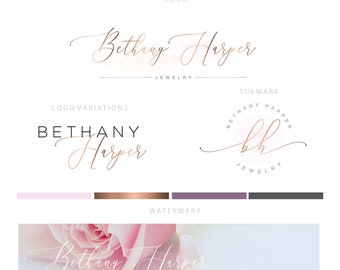 Rose gold logo Jewelry branding Wedding planner logo Elegant logo Pink gold watercolor logo Calligraphy elegant logo Wedding planner logo