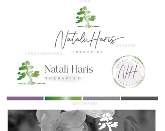 Tree bonsai logo and branding Natural logo Therapist logo Photography branding Organic branding Tree rose gold logo Life coach logo template