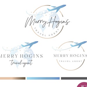 Kit di branding e logo per agenti di viaggio Globo, logo di design per aerei Logo di viaggio digitale modificabile per agenzie e blogger Logo mondiale 222