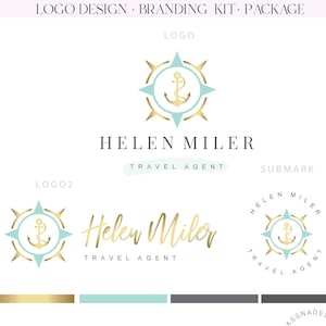 Logo en branding reisbureau Logo reisbureau Ankerkompaslogo Traveling globe blog Gouden nautisch logo visitekaartje e-mailkaart 286