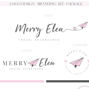 Logo reisbureau Papieren vliegtuigje haardlogo Bewerkbaar logo-ontwerp Bundel visitekaartje en postzegel Premade brandingkit voor reizen Advisor-logo290