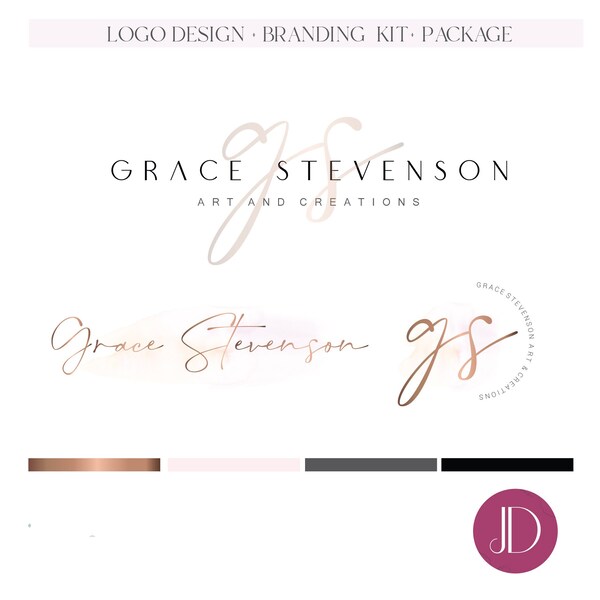 Premade photography logo design Interior designer logo design Wedding planner logo design Signature logo Gold pink branding Life coach logo