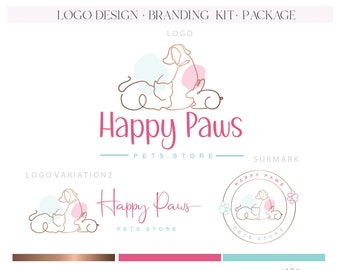 Premade pet logo design Pets boutique logo Pet sitter logo Dog rabbit cat logo Pets accessories logo Pink paws logo Cat dog suppliers logo