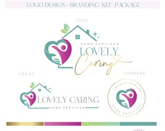 Home care logo and branding, Home service logo, Home health assistant logo, Health care services logo, Hand house logo, Nurse logo brand 117