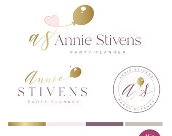 Balloon party logo and branding Event planner logo Party planner logo Wedding planner logo Balloon logo design Balloon logo template vector