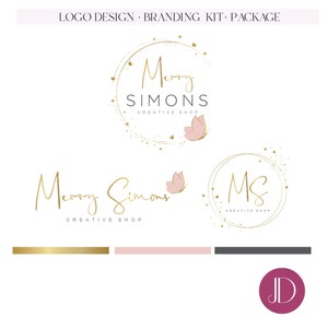 Butterfly gold logo and branding Event planner logo Children store logo Jewelry logo Therapist logo Butterfly brand logo template Kids brand