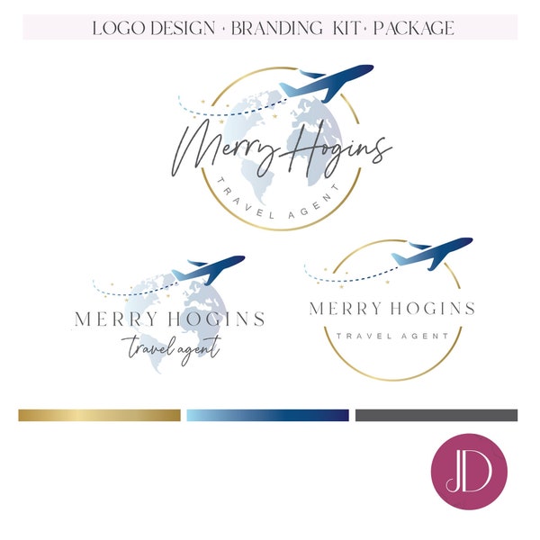 Travel agent logo and branding Travel globe agent agency logo  Plane globe map Travel pilot logo rose gold stamps banners ecard letterhead