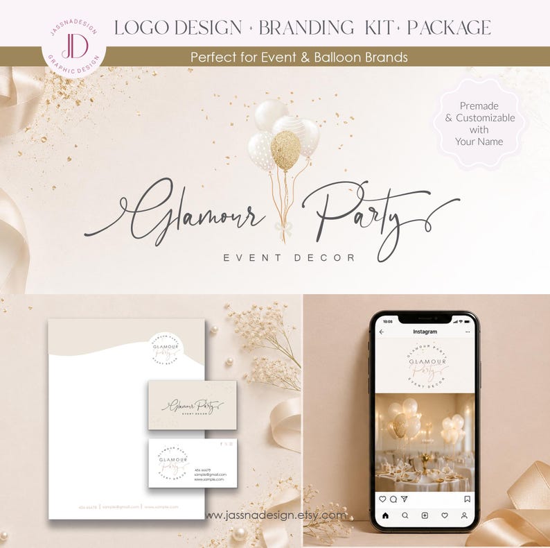 Event Planner Logo, Balloons & Calligraphy Branding Template, Event Decor branding, Party Planner brand (AI/PNG/JPEG) 84 image 4